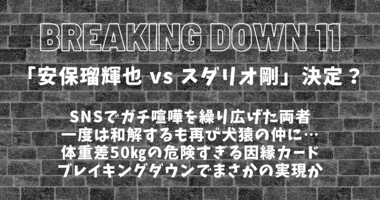 BreakingDown11「安保瑠輝也 vs スダリオ剛」決定？体重差50㎏のガチ喧嘩まとめ